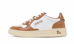 Autry - Baskets basses femme Medalist en cuir verni blanc et marron caramel 41