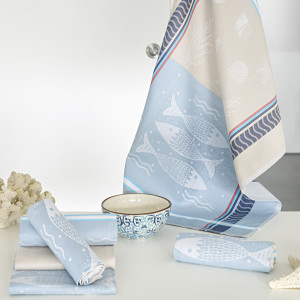 Coton Pur - Lot de 6 torchons en coton égyptien Saveurs de la Mer - 50x70cm OS