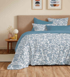 Coton Pur - Pack complet housse de couette King size en coton imprimé Salma bleu - 180x200cm 180x200 cm