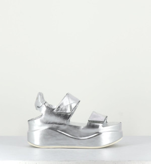 Del Carlo - Sandales compensées en cuir Mirror argentées 40