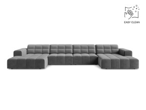 Cosmopolitan Design - Canapé panoramique en velours Chicago 6 places gris clair - 375x167x78 cm OS