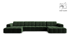 Cosmopolitan Design - Canapé panoramique en velours Chicago 6 places vert bouteille - 375x167x78 cm OS