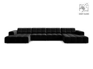 Cosmopolitan Design - Canapé panoramique en velours Chicago 6 places noir - 375x167x78 cm OS