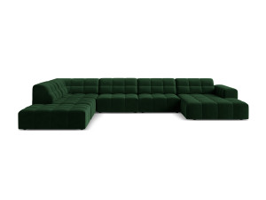 Cosmopolitan Design - Canapé d'angle panoramique (côté gauche) velours Chicago 7 places vert bouteille - 375x263x78 cm OS