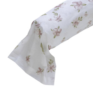 Fil blanc - Taie de traversin motif floral blanche à fleurs roses - 86x185cm OS