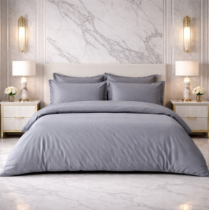 Fil blanc - Drap plat en percale de coton uni grise 270x310 cm