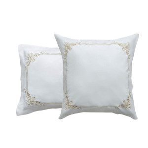 Fil blanc - Taie d'oreiller en percale de coton brodée blanche 65x65 cm