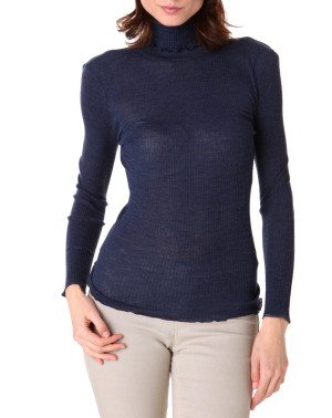 Mare - Top col roule laine et soie bleu T.L/XL