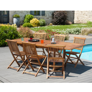 Dpi - Ensemble 1 table rectangulaire + 6 chaises Java teck huilé - 180/240x100x75 cm OS