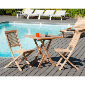 Macabane - Table carrée pliante Fun teck massif - 70x70x75.5 cm OS