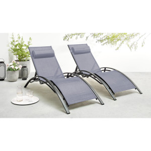 KOCOON - 2 Bains de soleil Hawai noir/gris - 66x179x30 cm OS