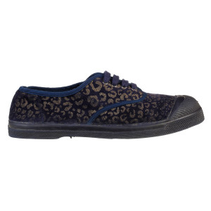 Bensimon - Tennis basses Lacet Gold velours Leopard bleues 24