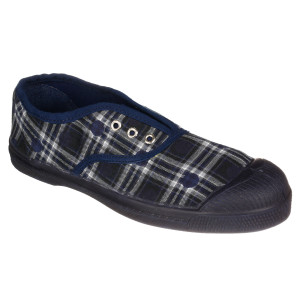 Bensimon - Tennis basses Elly Tartan Pois élastiquées gris foncé/marine 30