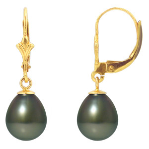 Pearl Addict - Boucles d'oreilles Asticieuse Or Jaune Perles de Tahiti noires OS