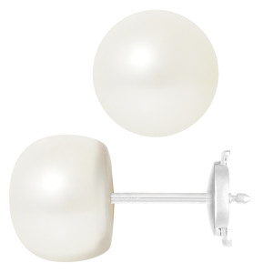 Pearl Addict - Boucles d'oreilles Or Blanc Perles d'Eau Douce blanc naturel - 9-10 mm OS