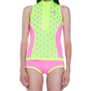 Glidesoul - Top de bain Anti UV en Néoprène imprimé étoiles rose/jaune XS