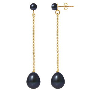 Pearl Addict - Boucles d'oreilles Ilana Or Jaune Perle d'Eau Douce noires OS