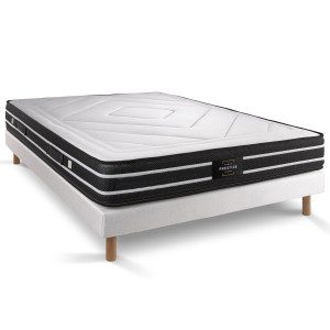 Prestige Literie - Ensemble matelas & sommier Exclusive blanc/noir - 140x200 cm OS