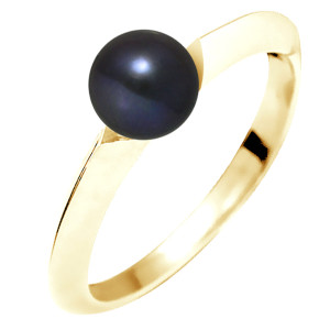 Mitzuko - Bague Jonc Or Jaune Perle d'Eau Douce noire T.58