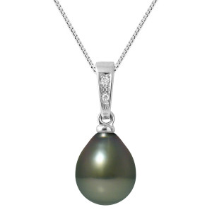 Pearl Addict - Pendentif Diamants Or Blanc Perle de culture de Tahiti Poire black tahiti OS