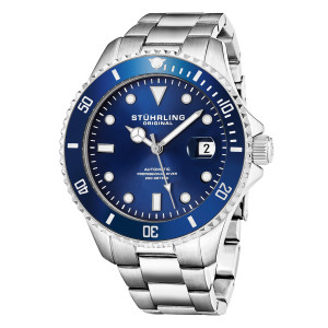 Stuhrling - Montre Homme en Acier Automatique Aquadiver argenté/bleu OS
