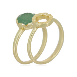 Moonstone - 2 Bagues Cléo Aventurine en laiton doré T.56