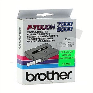 Brother TX-D31 cinta laminada texto negro sobre verde neón 12mm