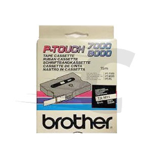 Brother TX-M11 cinta laminada texto negro mate sobre transparente 6mm