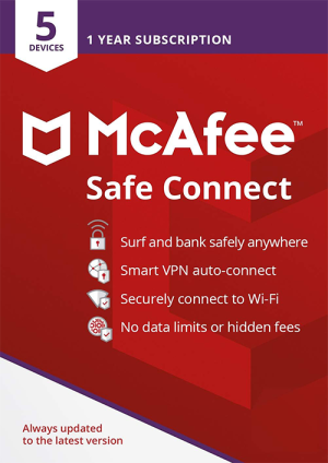 McAfee Safe Connect Premium (1 Year / 5 Devices) Gift Card (PC, Android, Mac, iOS)