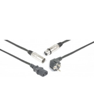 Kombi strøm og signal kabel med IEC-Schuko / XLR 15m, sort signalkabel audio