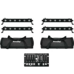 EuroLite Set 4x LED BAR-6 QCL RGBW + 2x Soft Bag + Controller TILBUD NU