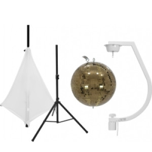 EuroLite Set Mirror ball 30cm gold with stand and tripod cover white TILBUD NU