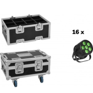 EuroLite Set 16x LED Silent Par 6 QCL floor bk + Case TILBUD NU