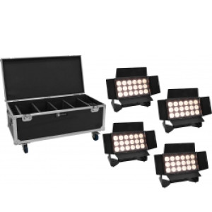 EuroLite Set 4x AKKU Multiflood IP 18x10W RGBW Wash CRMX + Case with wheels