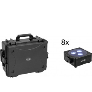 EuroLite Set 8x AKKU Flat Light 3 bk + Plastic case with trolley TILBUD NU