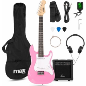 GigKit Junior 3/4 – Elguitar med Alt-i-Én Startpakke og Tilbehør – Pink TILBUD