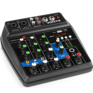 Lyd og Mikrofon Mixer VMM100 / 3 kanals / Bluetooth / USB / EQ / Phantom 48V / K