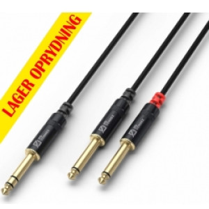 Kabel "god kvalitet" 6.3mm Stereo Jack til 2x 6.3mm Mono Jack, sort  stereoanlæg