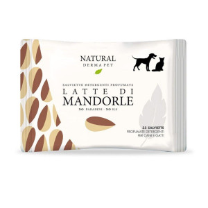 Derbe Natural Derma Pet by Salviette Detergenti per Cani Gatti e Cuccioli Latte di Mandorle 100% Biodegradabili