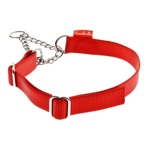 Ferribiella Collare Semistrozzo per Cani in Nylon con Catena Rosso XL