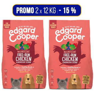 Edgard &amp; Cooper PROMO 2 x 12 Kg CROCCHETTA GRANDE L Edgard & Cooper Pollo e Salmone Grain Free per Cani Senior