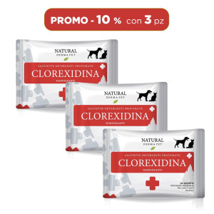 Derbe Natural Derma Pet by Salviette alla Clorexidina per Cani Gatti e Cuccioli 3 Pz 100% Biodegradabili