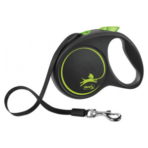 Flexi Guinzaglio per Cani in Fettuccia M 5 mt fino a 25 Kg Black Design Verde