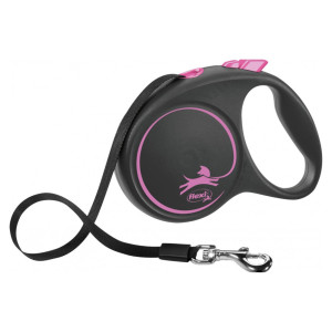 Flexi Guinzaglio per Cani in Fettuccia L 5 mt fino a 50 Kg Black Design Rosa