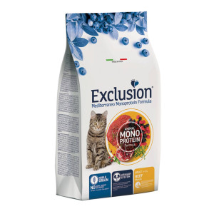 Exclusion Mediterraneo Monoproteico Noble Grain Cat Adult Manzo 1,5 Kg per Gatti Adulti