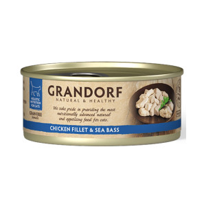 Grandorf Alimento Umido per Gatti Filetti di Pollo e Branzino 70 g