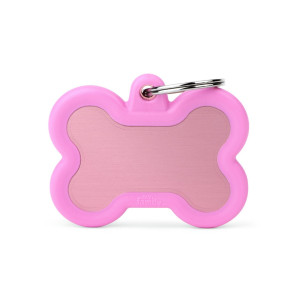 MyFamily Medaglietta per Cani Personalizzabile Hushtag Osso Alluminio Rosa con gomma rosa