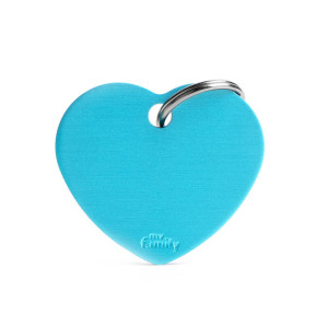 MyFamily Medaglietta per Cani e Gatti Personalizzabile Cuore Basic Alluminio Azzurro L