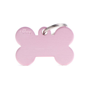 MyFamily Medaglietta per Cani Personalizzabile Osso Basic Alluminio Rosa L