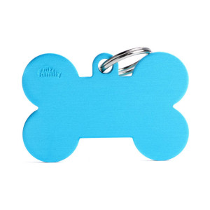 MyFamily Medaglietta per Cani Personalizzabile Osso Basic Alluminio Azzurro XL